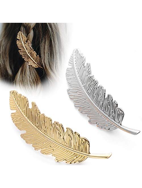 Gold Silver Minimalist Hair Clips Dainty Feather Hollow Hair Clips Set Feather Hair Pins Geometric Barrette Hair Accessories for Women