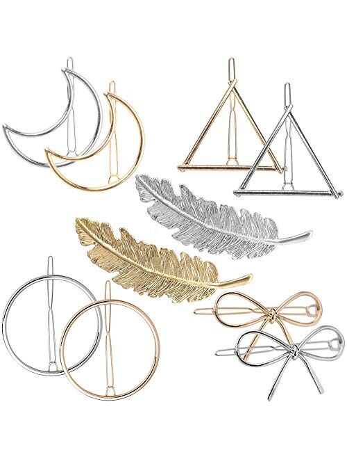 Gold Silver Minimalist Hair Clips Dainty Feather Hollow Hair Clips Set Feather Hair Pins Geometric Barrette Hair Accessories for Women