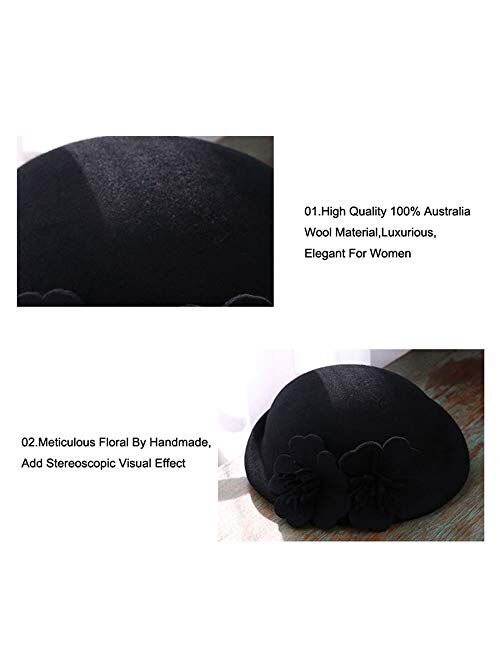 F FADVES Pillbox Hat Wool Felt Beret Fascinator Hats Flower Cocktail Wedding Tea Party Hat