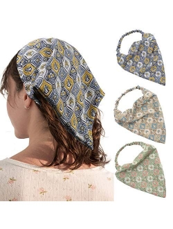 HAIMEIKANG 3 Pieces Floral Elastic Hair Scarf Headband Chiffon Head Kerchief Hairband Head Scarf Hair Bandanas with Hair Clips for Women （Purple+Yellow+Blue）