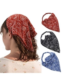 HAIMEIKANG 3 Pieces Floral Elastic Hair Scarf Headband Chiffon Head Kerchief Hairband Head Scarf Hair Bandanas with Hair Clips for Women （Purple+Yellow+Blue）