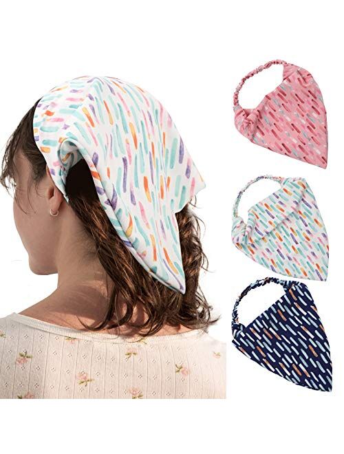 HAIMEIKANG 3 Pieces Floral Elastic Hair Scarf Headband Chiffon Head Kerchief Hairband Head Scarf Hair Bandanas with Hair Clips for Women （Purple+Yellow+Blue）