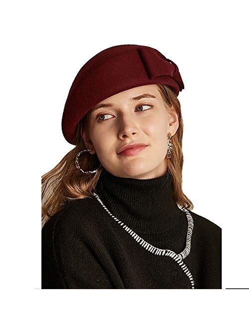 F Fadves FADVES Ladies Vintage Wool Beret Cap Retro Pillbox Hat Wedding Party Fascinator