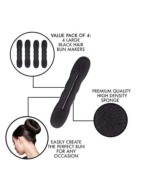 Black Magic Hair Bun Maker - 4 Large Foam Sponge Buns Shaper Accessories