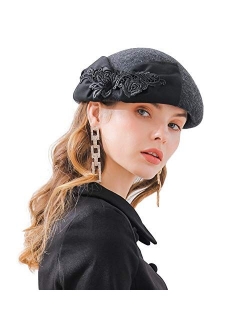 FADVES 100% Wool Cloche Felt Bucket Hats Winter Women Berets Fedora Derby Hats