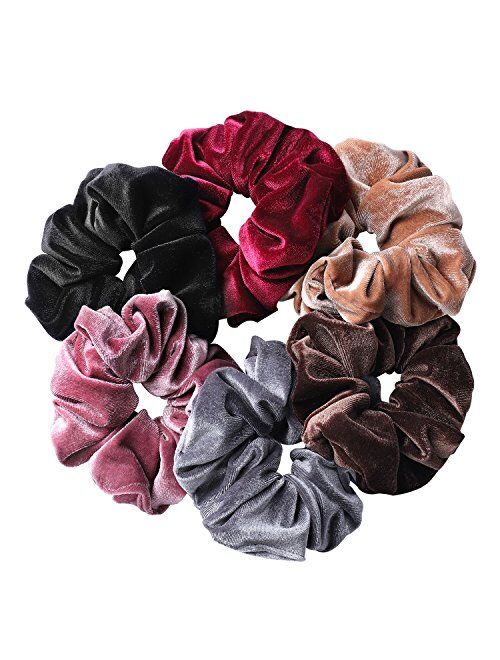 Whaline 6 Big Hair Scrunchies Velvet Elastics Large Hair Bobble Scrunchy Hair Bands Women Soft Hair Ties, 6 Colors