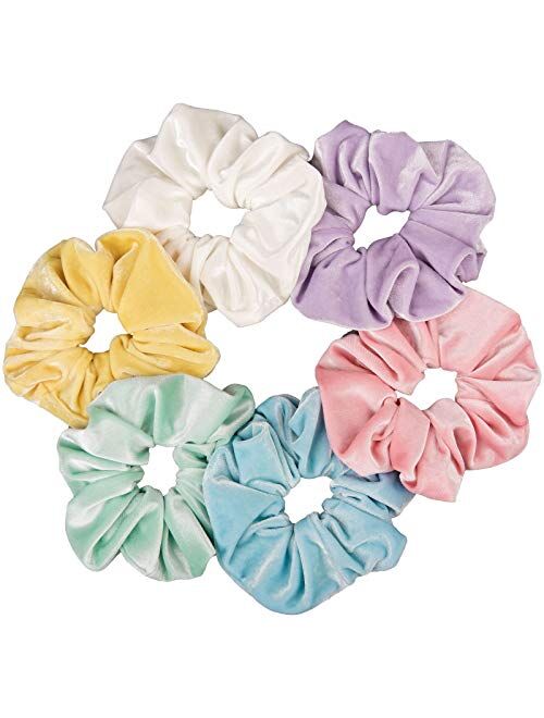 Whaline 6 Big Hair Scrunchies Velvet Elastics Large Hair Bobble Scrunchy Hair Bands Women Soft Hair Ties, 6 Colors