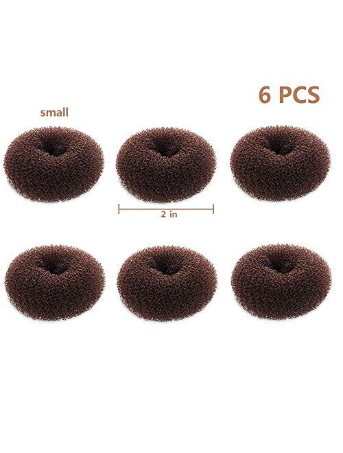 Extra Small Hair Bun Maker for Kids, 6 PCS Chignon Hair Donut Sock Bun Form for Girls, Mini Hair Doughnut Shaper for Short and Thin Hair (Small Size 2 Inch, Dark Brown)