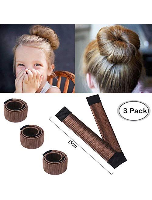 Aisonbo Hair Bun Maker, Size 5.9 inch Magic Bun Shaper Donut Hair Styling for Kids Curler Roller Dish Headbands Brown,3 Pack