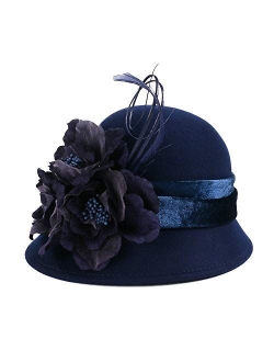 Ladies Wool Felt Feather Bucket Cocktail Church Formal Party Flower Hat