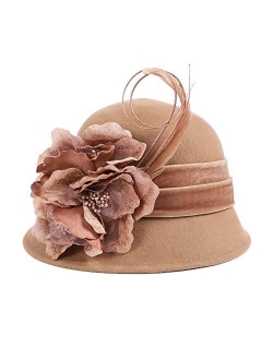 Ladies Wool Felt Feather Bucket Cocktail Church Formal Party Flower Hat