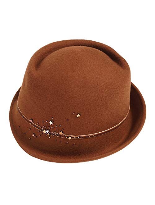 F FADVES Women Vintage Style Wool Cloche Bucket Winter Hat with Star Sequins