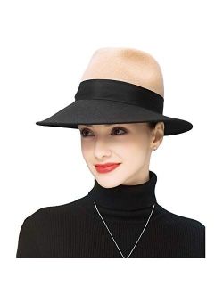 Wide Brim Fedora Womens Wool Felt Hats with Ribbon Cloche Bowler Hat Church Formal Caps
