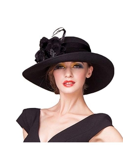 Women British Wide Brim Wool Church Bowler Cloche Hats Derby Kentucky Fedora Hat