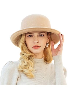 Women's Upturn Brim Bowler Wool Hat Casual Warm Fedora Hats