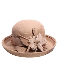 British Style Women Bowler Hat Church Derby Wedding Winter Vintage Fascinator Wool Felt Fedoras