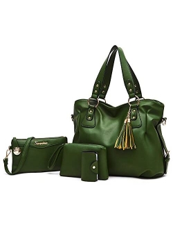 Soperwillton Handbags for Women Large Bucket Shoulder Bag Faux Leather Hobo bag Ladies Crossbody Bag 3pcs Purse Set