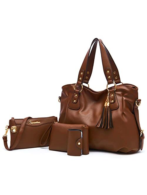 Soperwillton Handbags for Women Large Bucket Shoulder Bag Faux Leather Hobo bag Ladies Crossbody Bag 3pcs Purse Set