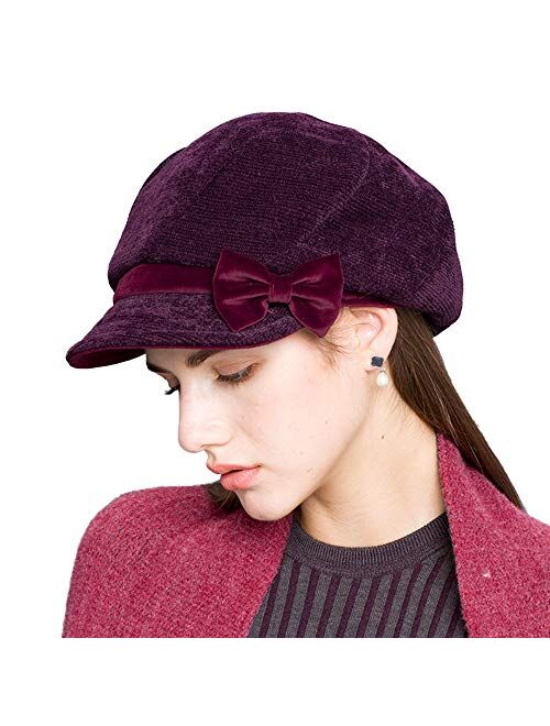 F FADVES Women's Bowknot Newsboy Cap Fall Winter Gatsby Ivy Hat 3 Colors