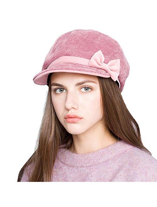 F FADVES Women's Bowknot Newsboy Cap Fall Winter Gatsby Ivy Hat 3 Colors