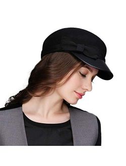 Women 100% Wool Felt Vintage Newsboy Painter Hat Visor Beret Cabbie Cap Pu Brim