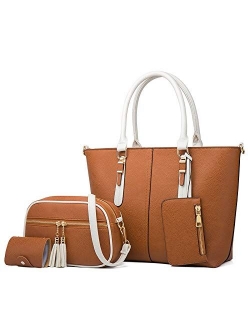 Dayfine Women Handbag PU Leather Fashionable Satchel Handbag Ladies Shoulder Bag Purse 3 Pcs Set