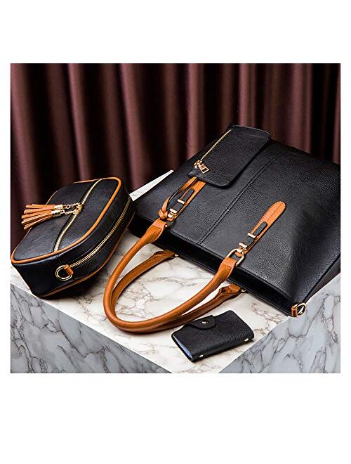 Dayfine Women Handbag PU Leather Fashionable Satchel Handbag Ladies Shoulder Bag Purse 3 Pcs Set