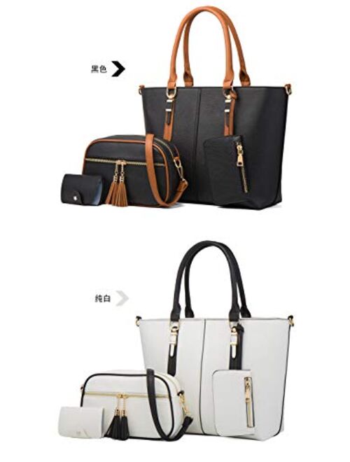 Dayfine Women Handbag PU Leather Fashionable Satchel Handbag Ladies Shoulder Bag Purse 3 Pcs Set