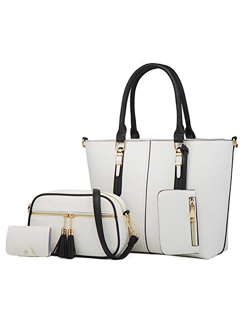 Dayfine Women Handbag PU Leather Fashionable Satchel Handbag Ladies Shoulder Bag Purse 3 Pcs Set