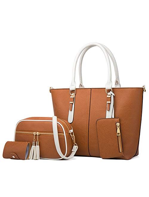 Dayfine Women Handbag PU Leather Fashionable Satchel Handbag Ladies Shoulder Bag Purse 3 Pcs Set