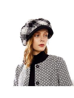 Womens Visor Beret Packable Newsboy Hat Cap for Ladies Merino Wool Plaid Hats
