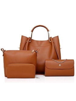 Guanjiu Handbag for Women 4Pcs Set Tote Shoulder Crossbody Bag Satchel Purses Wallet Bucket Bag