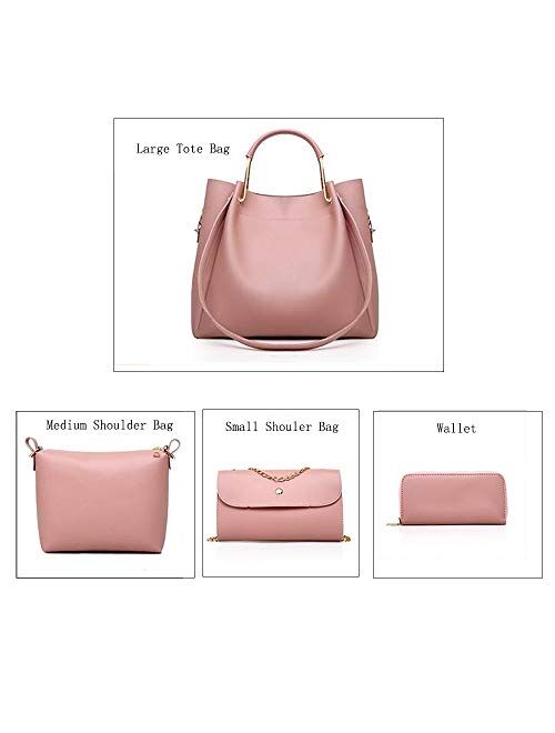 Guanjiu Handbag for Women 4Pcs Set Tote Shoulder Crossbody Bag Satchel Purses Wallet Bucket Bag