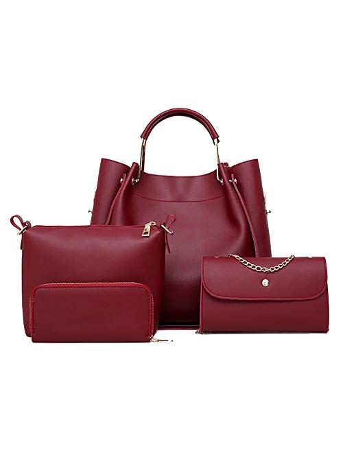 Guanjiu Handbag for Women 4Pcs Set Tote Shoulder Crossbody Bag Satchel Purses Wallet Bucket Bag