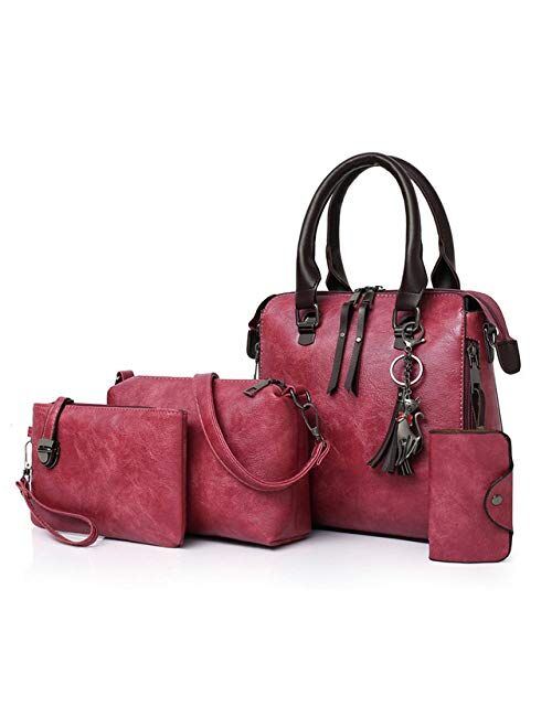 HSIYE,Women Shoulder Bag,4pcs/Set Ladies Handbags Female PU Leather Shoulder Messenger Bags Women Composite Bags Tote Bag,red