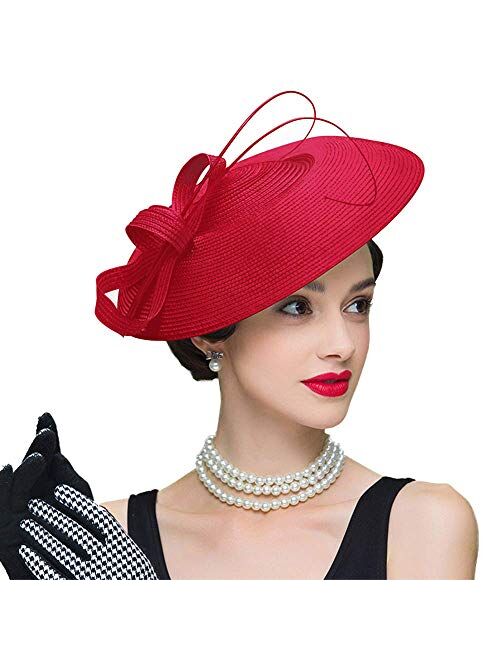 F Fadves FADVES Fascinators Pillbox Hat Weddings Women Straw Fedora Vintage Sinamay Base Hats