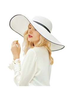 Stylish Floppy Wide Brim Sun Hat Beach Straw Hat for Women UV Protection UPF 30 Hat Foldable