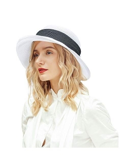 Wide Brim Straw Hats Bow Sun Hats for Women UV Protection Floppy Beach Outdoor Summer Cloche Caps