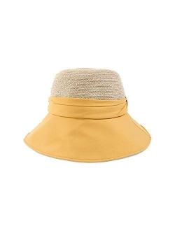 Women's Sun Cotton Hat Bow Wide Brim Straw Hat Floppy Summer Beach Sun Protection Cap