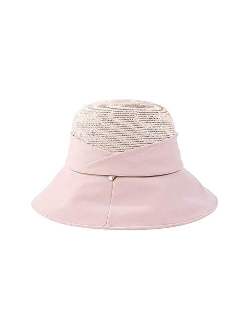 F FADVES Women's Sun Cotton Hat Bow Wide Brim Straw Hat Floppy Summer Beach Sun Protection Cap