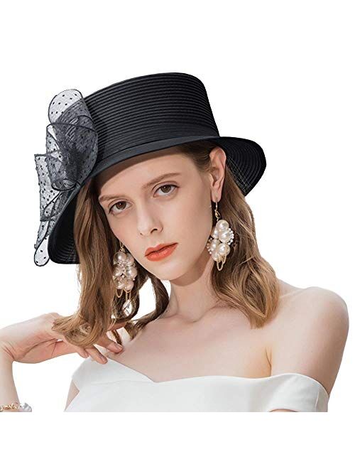 F FADVES Women Sinamay Bucket Sun Hat Tea Party Wedding Travel Beach Bow Hat