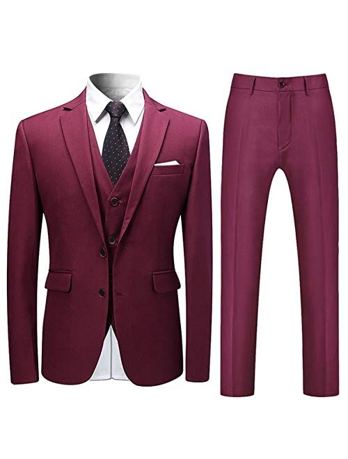 Cloudstyle Mens Stylish 3 Piece Dress Suit Classic Fit Wedding Formal Jacket & Vest & Pants