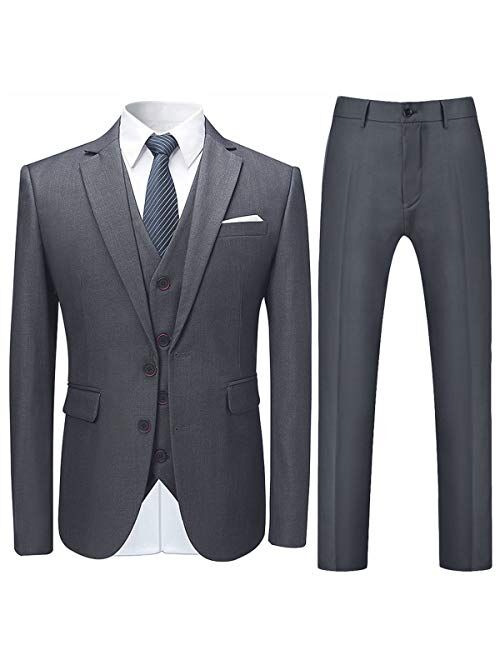 Cloudstyle Mens Stylish 3 Piece Dress Suit Classic Fit Wedding Formal Jacket & Vest & Pants