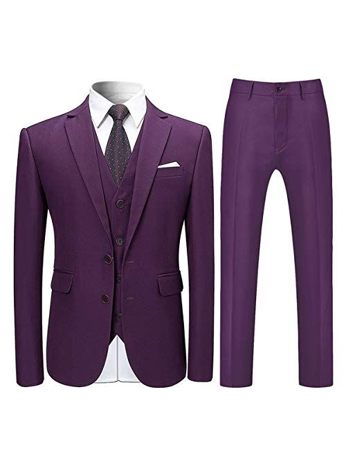 Cloudstyle Mens Stylish 3 Piece Dress Suit Classic Fit Wedding Formal Jacket & Vest & Pants