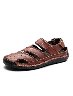 Men's Sandals Summer Men's Summer Sandals Beach Shoes Handmade Large Size Leather Men's Sandals Slippers Walking Beach Travel (Color : Brown, Size : 39)