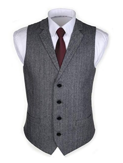 Ruth&Boaz 2Pockets 4Buttons Wool Herringbone Tweed Tailored Collar Suit Vest