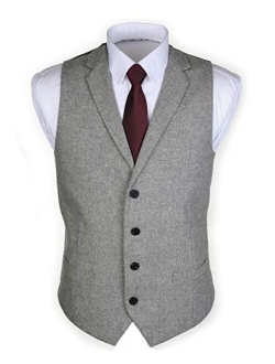 Ruth&Boaz 2Pockets 4Buttons Wool Herringbone Tweed Tailored Collar Suit Vest