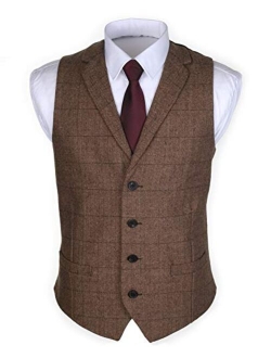 Ruth&Boaz 2Pockets 4Buttons Wool Herringbone Tweed Tailored Collar Suit Vest