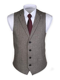 Ruth&Boaz 2Pockets 4Buttons Wool Herringbone Tweed Tailored Collar Suit Vest