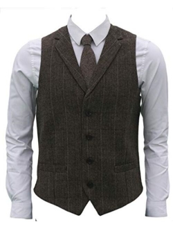 Ruth&Boaz 2Pockets 4Buttons Wool Herringbone Tweed Tailored Collar Suit Vest